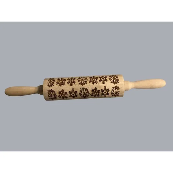 Engraved Cookie Rolling Pin Snowflake Pattern Handmade Wooden Rolling Pin - Picture 2 of 8